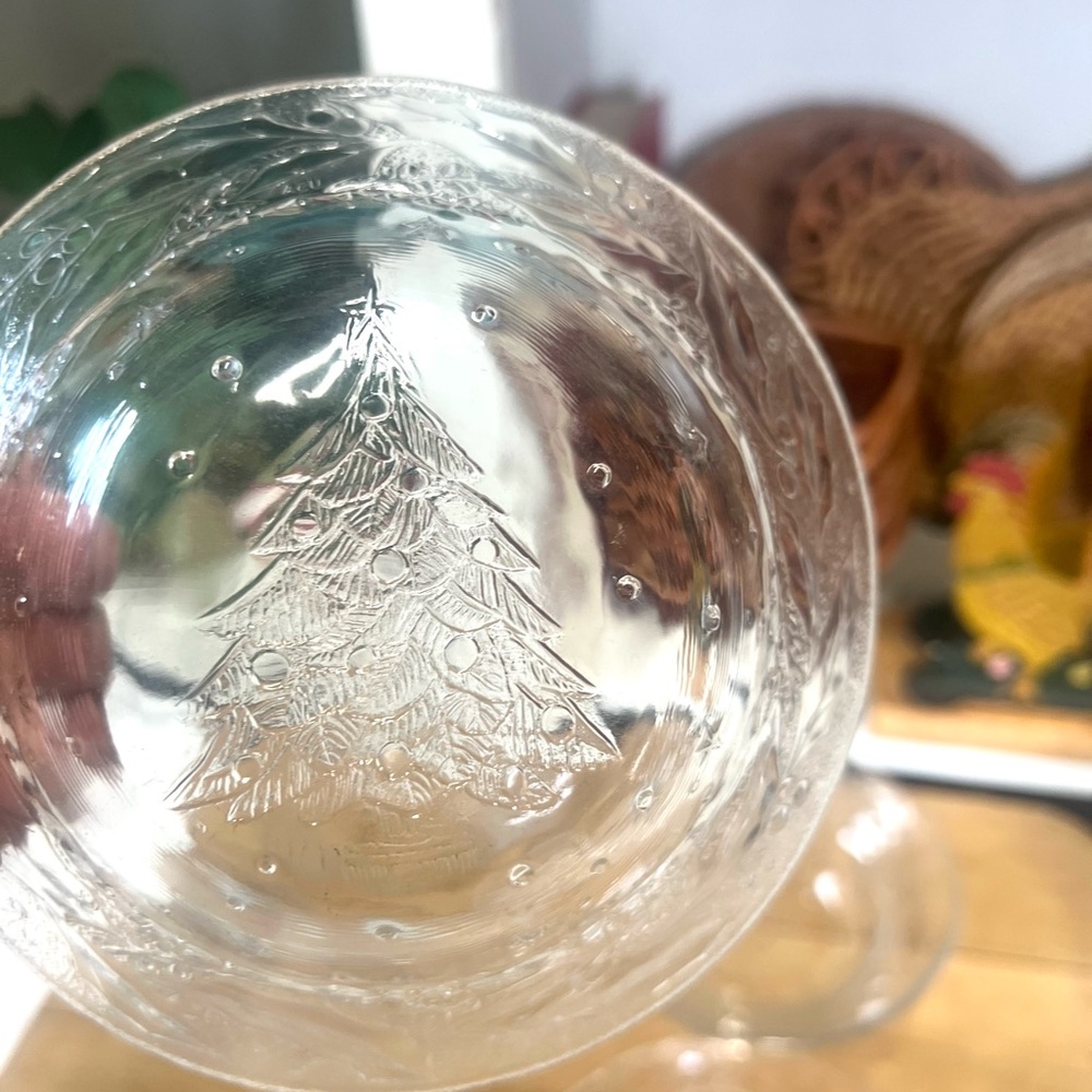 Vintage Christmas bowls Luminarc holly tree glass embossed